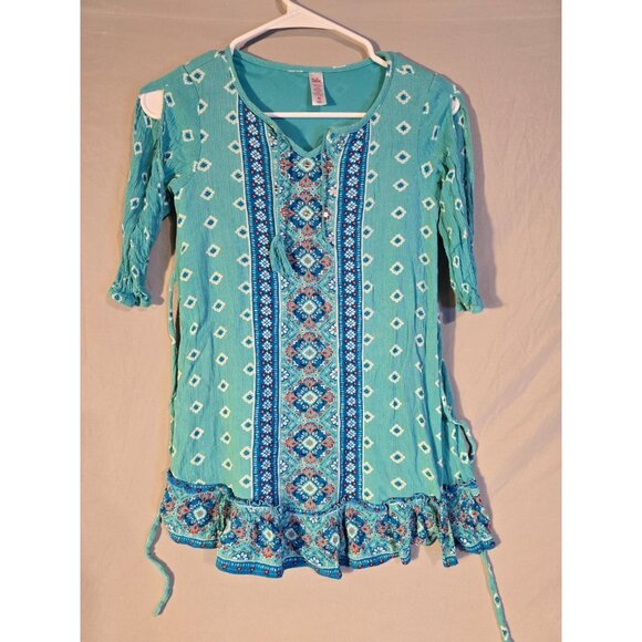 Justice Girls Teal Boho Style Dress Size 10 Medium M - Picture 1 of 3